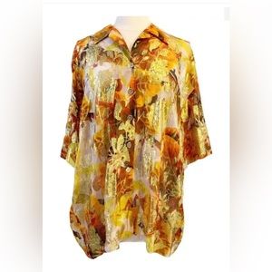Unique sheer oversized metallic tunic. Sz Md. retro-great swim cover, NWT